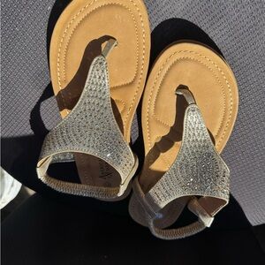 Rhinestone Embellished Gold Thong Sandals